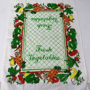 Vintage Retro Kitchen Towel Fresh Vegetable Fringe Peppers Mushrooms Onions